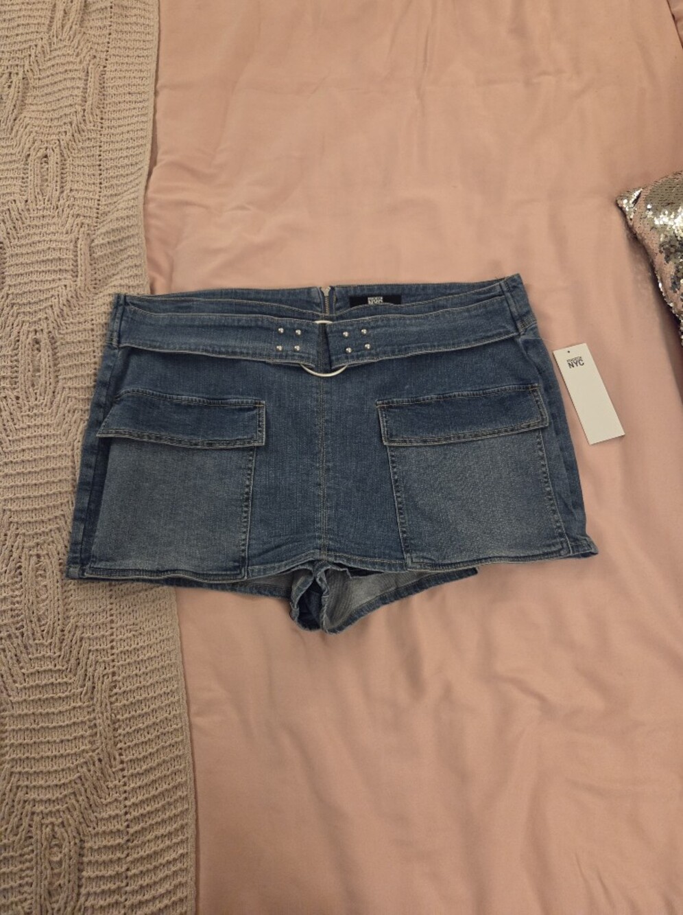 High-Rise Blue Denim Jean Skorts with D-Ring Belt